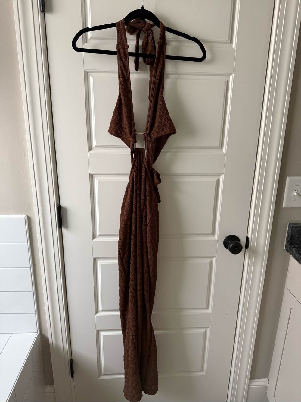 SHEIN Chocolate Brown Backless Halter Maxi Dress